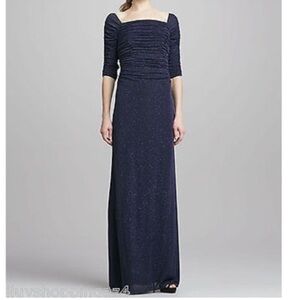 Laundry by Shelli Segal 3/4 Sleeve Glitzy Column Gown Eclipse sz 10 NEIMAN MARCU